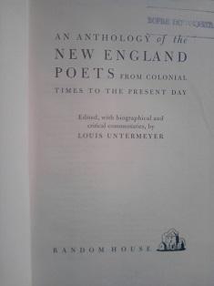 an anthology of the new england poets from colonial times to the present day  